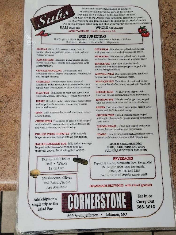 Cornerstone Subs & Pizza Menu image 1