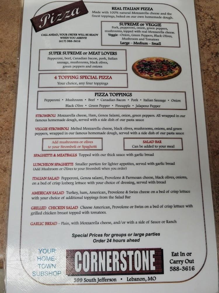 Cornerstone Subs & Pizza Menu image 2